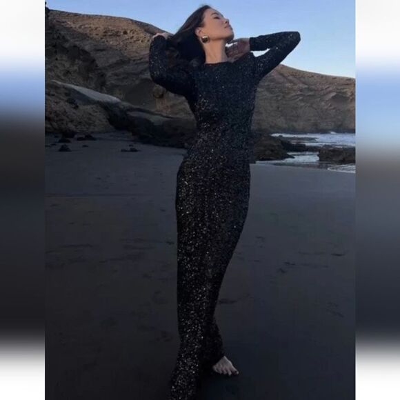 ZARA SHOULDER PAD SEQUIN DRESS - Picture 4 of 16